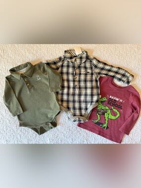 Baby Boy 6-12M Long Sleeve Button Up Graphic Tee Collared Shirt Bundle